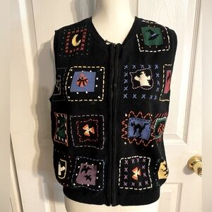 Vintage Talbots Halloween Sweater Vest Embroidered Teacher Grannycore Knit SZ M
